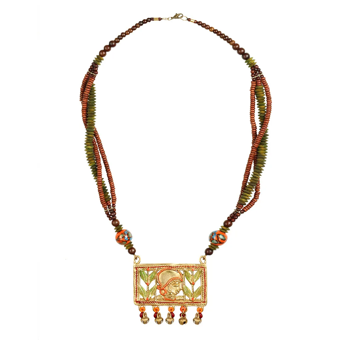 'Tribal Women Strands' Bohemian Brass Necklace Handcrafted In Dhokra Art (Matinee)