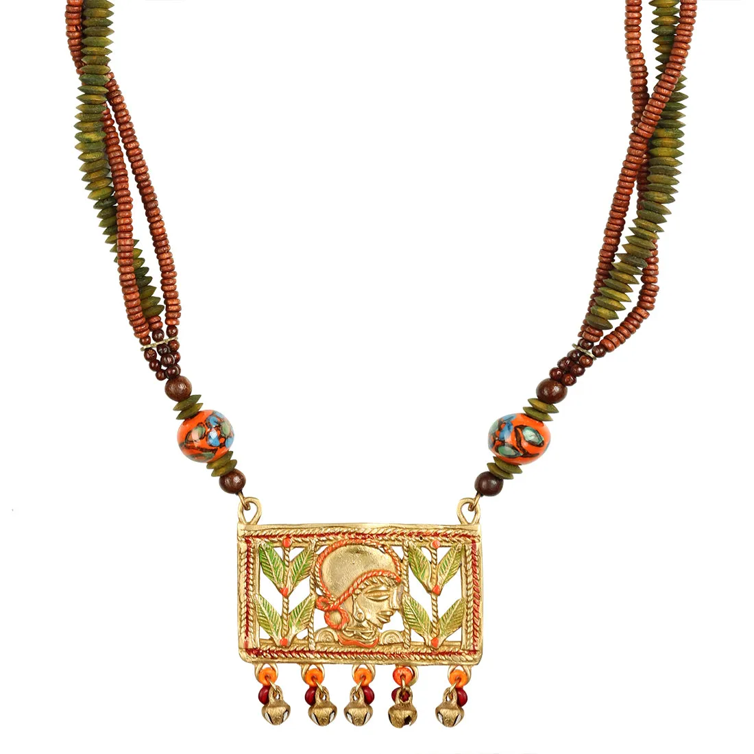 'Tribal Women Strands' Bohemian Brass Necklace Handcrafted In Dhokra Art (Matinee)