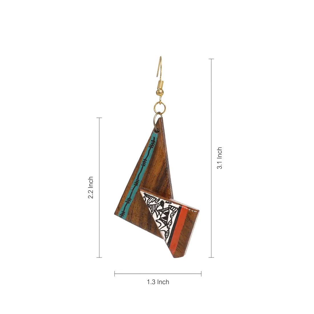 'Twisted Tribal Warli' Bohemian Earrings Hand-painted In Warli Art (Sheesham Wood)