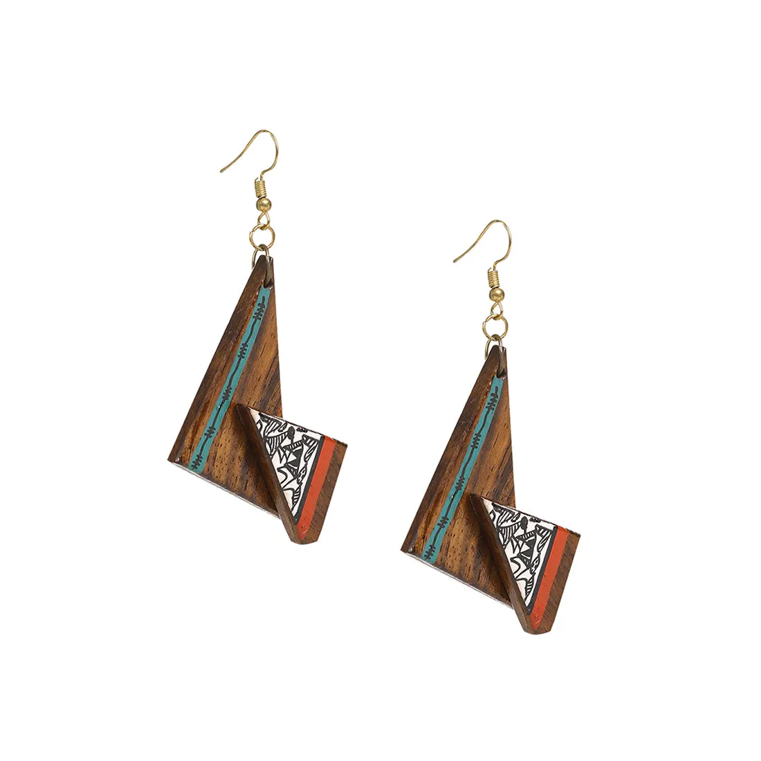 'Twisted Tribal Warli' Bohemian Earrings Hand-painted In Warli Art (Sheesham Wood)