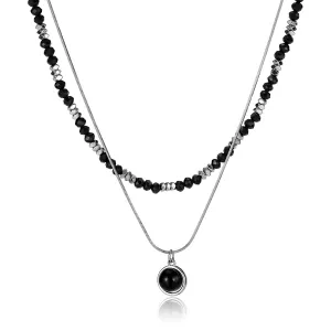 Women’s Titanium Stainless Steel Layered Black Bead Pendant Necklace – Minimalist and Stylish Fashion Jewelry for Casual and Formal Occasions