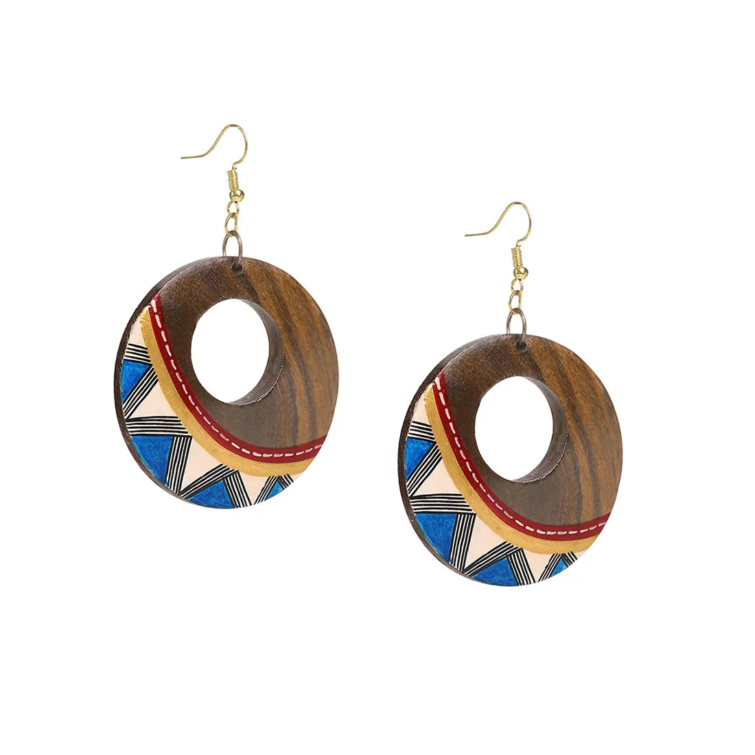 'Zig-Zag Pair' Bohemian Earrings Hand-painted In Zig-Zag Pattern (Sheesham Wood)