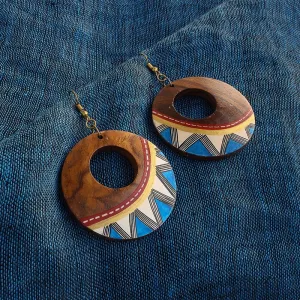 'Zig-Zag Pair' Bohemian Earrings Hand-painted In Zig-Zag Pattern (Sheesham Wood)