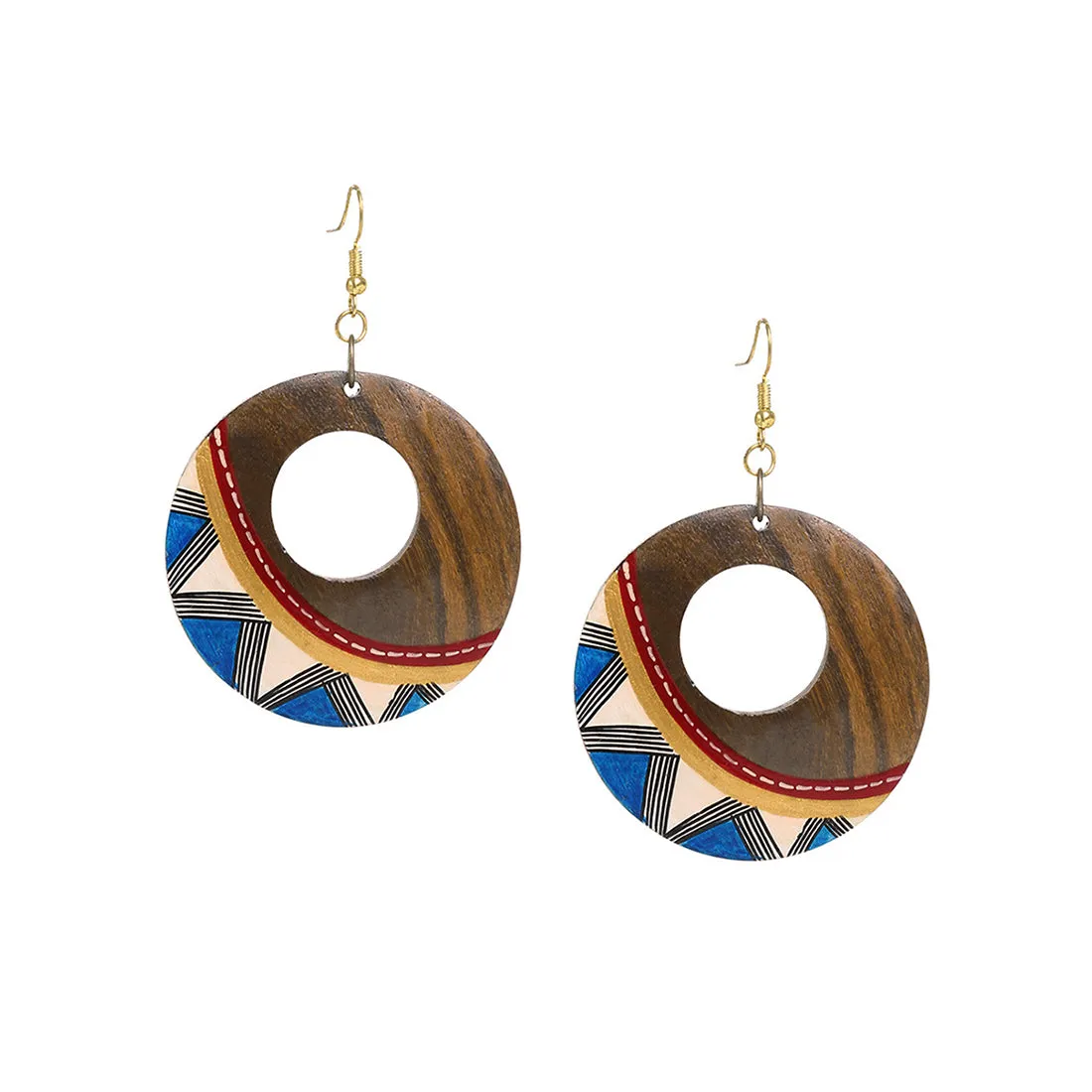 'Zig-Zag Pair' Bohemian Earrings Hand-painted In Zig-Zag Pattern (Sheesham Wood)